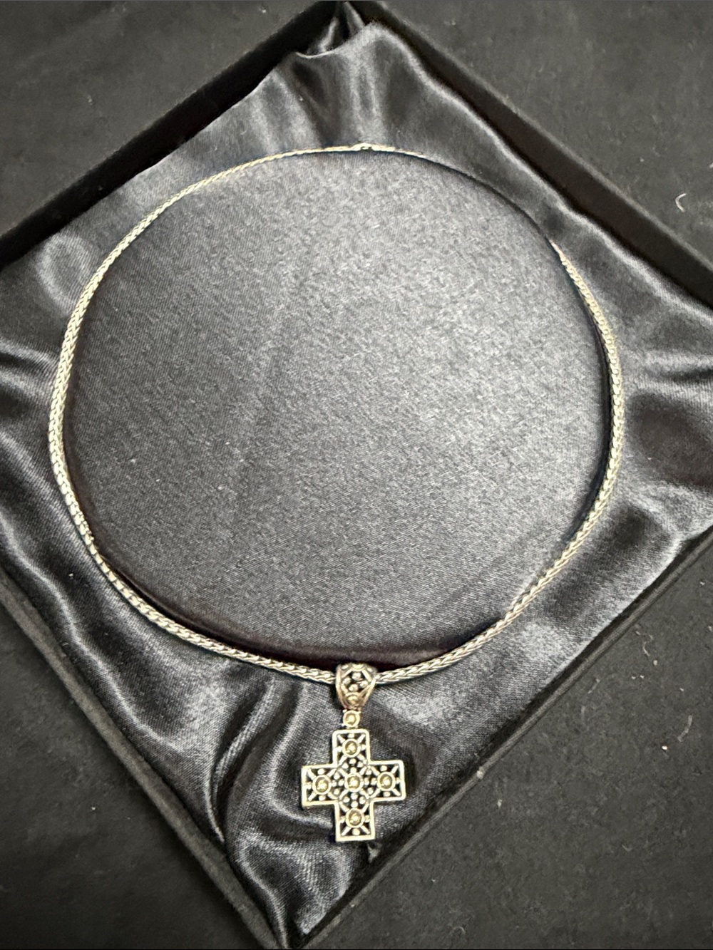 John Hardy Silver and Gold Filigree Cross Pendant Necklace